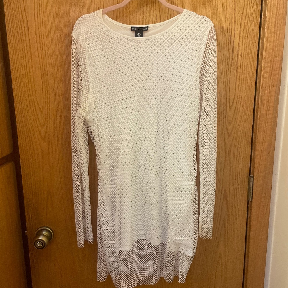 White Rhinestone Long Sleeve Dress